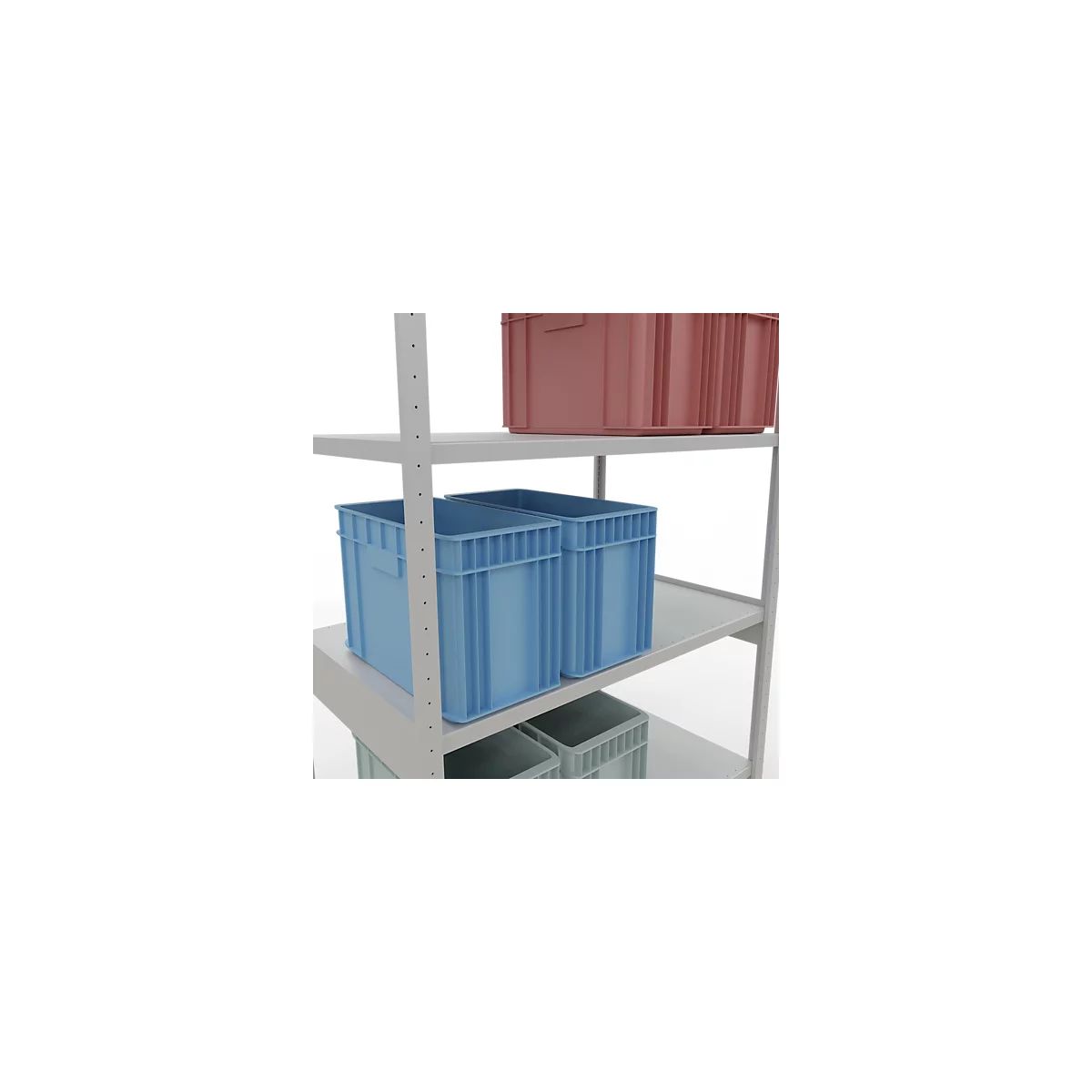 Schulte Lagertechnik Système de rayonnages à tablettes emboîtables MULTIplus 250, rayonnage de base, verrou de longueur, 3000x1300x800 mm, 7 tablettes, gris clair