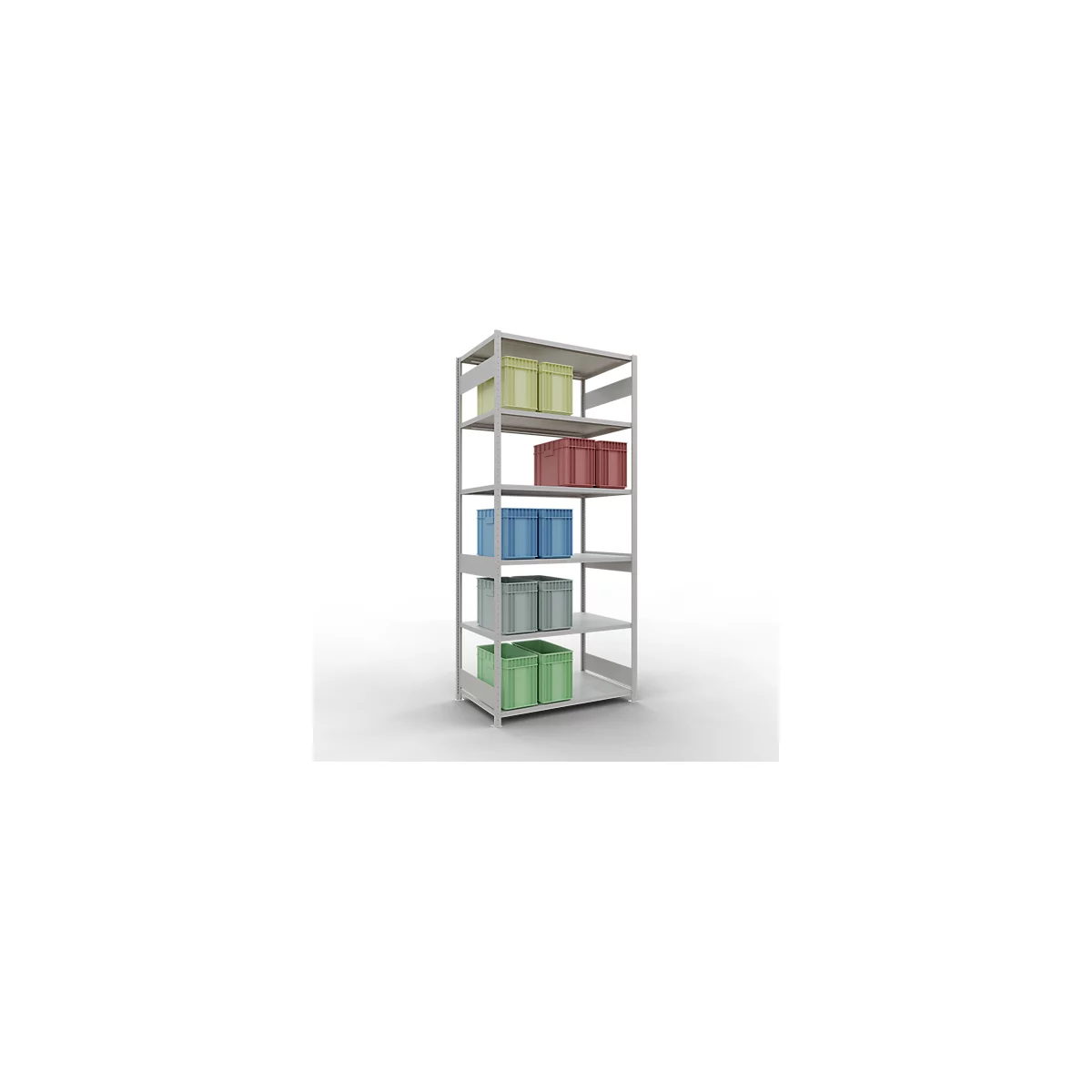 Schulte Lagertechnik Système de rayonnages à tablettes emboîtables MULTIplus 250, rayonnage de base, verrou de longueur, 3000x1300x800 mm, 7 tablettes, gris clair