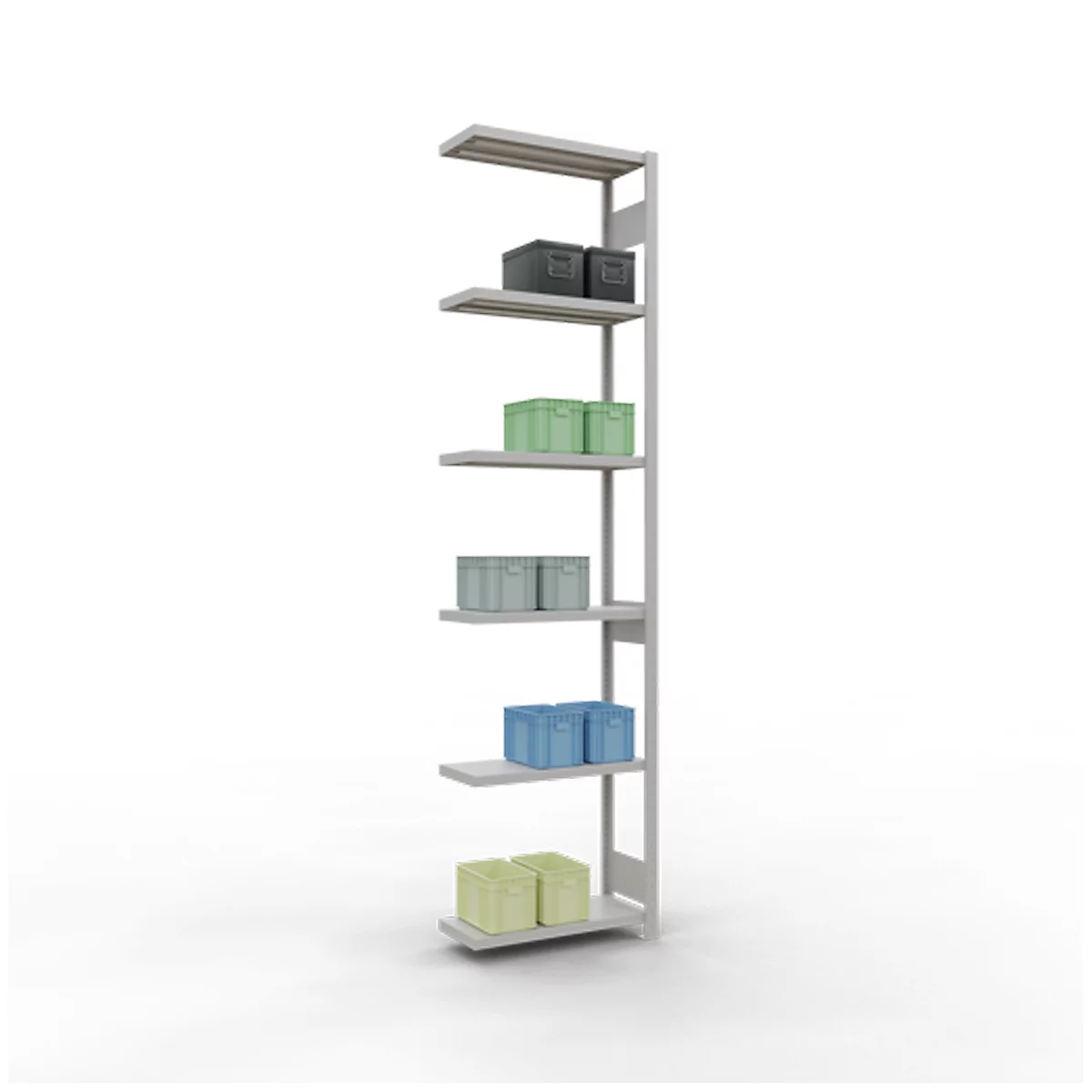 Schulte Lagertechnik Système de rayonnages à tablettes emboîtables MULTIplus 250, rayonnage de base, verrou de longueur, 3000x750x300 mm, 7 tablettes, gris clair