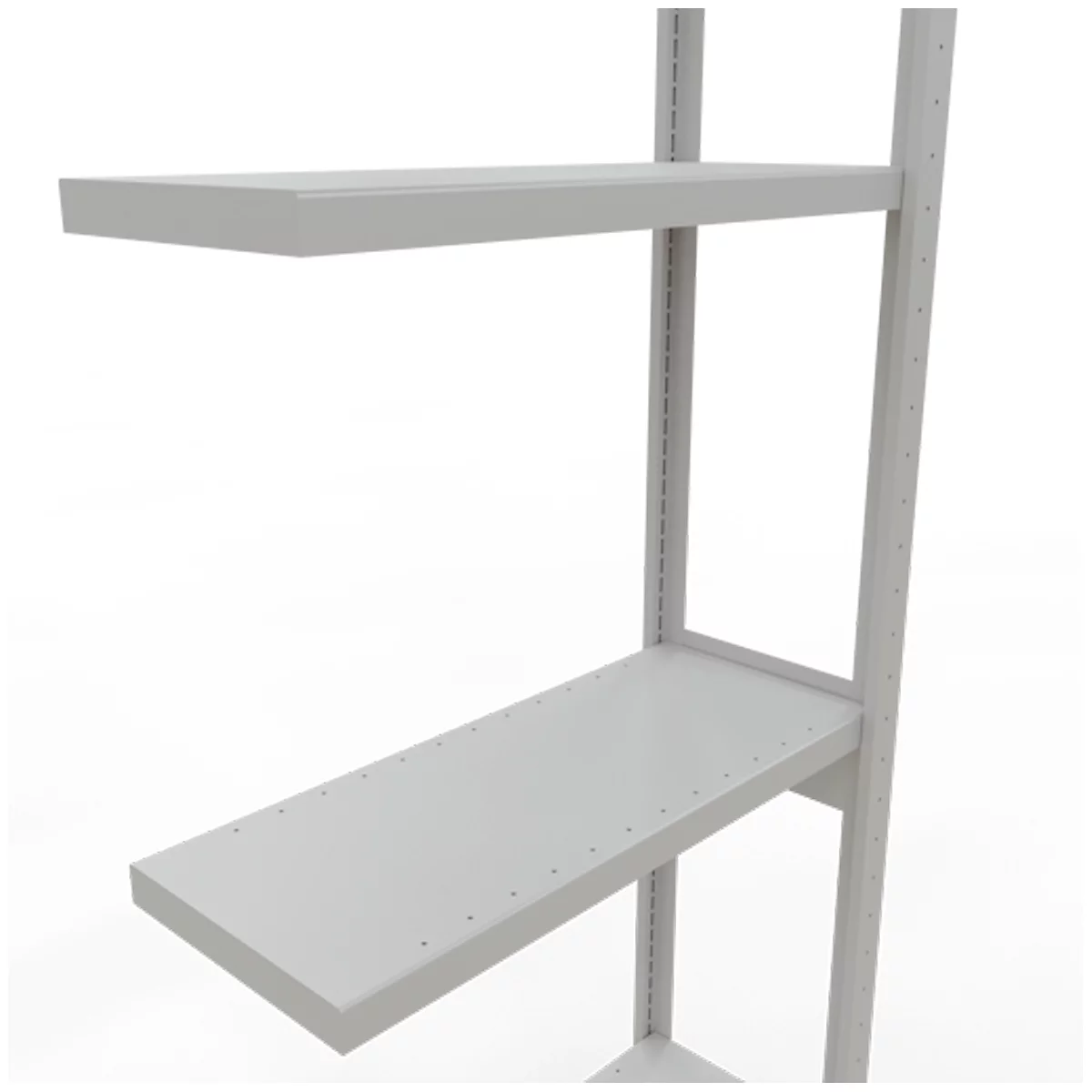 Schulte Lagertechnik Système de rayonnages à tablettes emboîtables MULTIplus 250, rayonnage de base, verrou de longueur, 3000x750x300 mm, 7 tablettes, gris clair