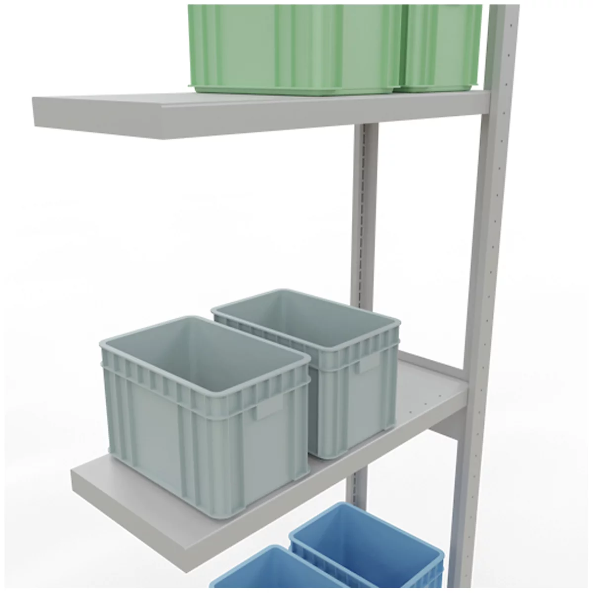 Schulte Lagertechnik Système de rayonnages à tablettes emboîtables MULTIplus 250, rayonnage de base, verrou de longueur, 3000x750x300 mm, 7 tablettes, gris clair