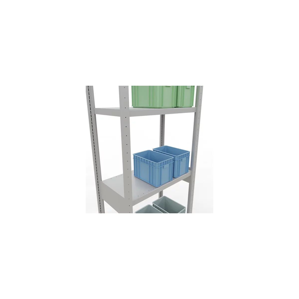 Schulte Lagertechnik Système de rayonnages à tablettes emboîtables MULTIplus 250, rayonnage de base, verrou de longueur, 3000x750x400 mm, 7 tablettes, gris clair