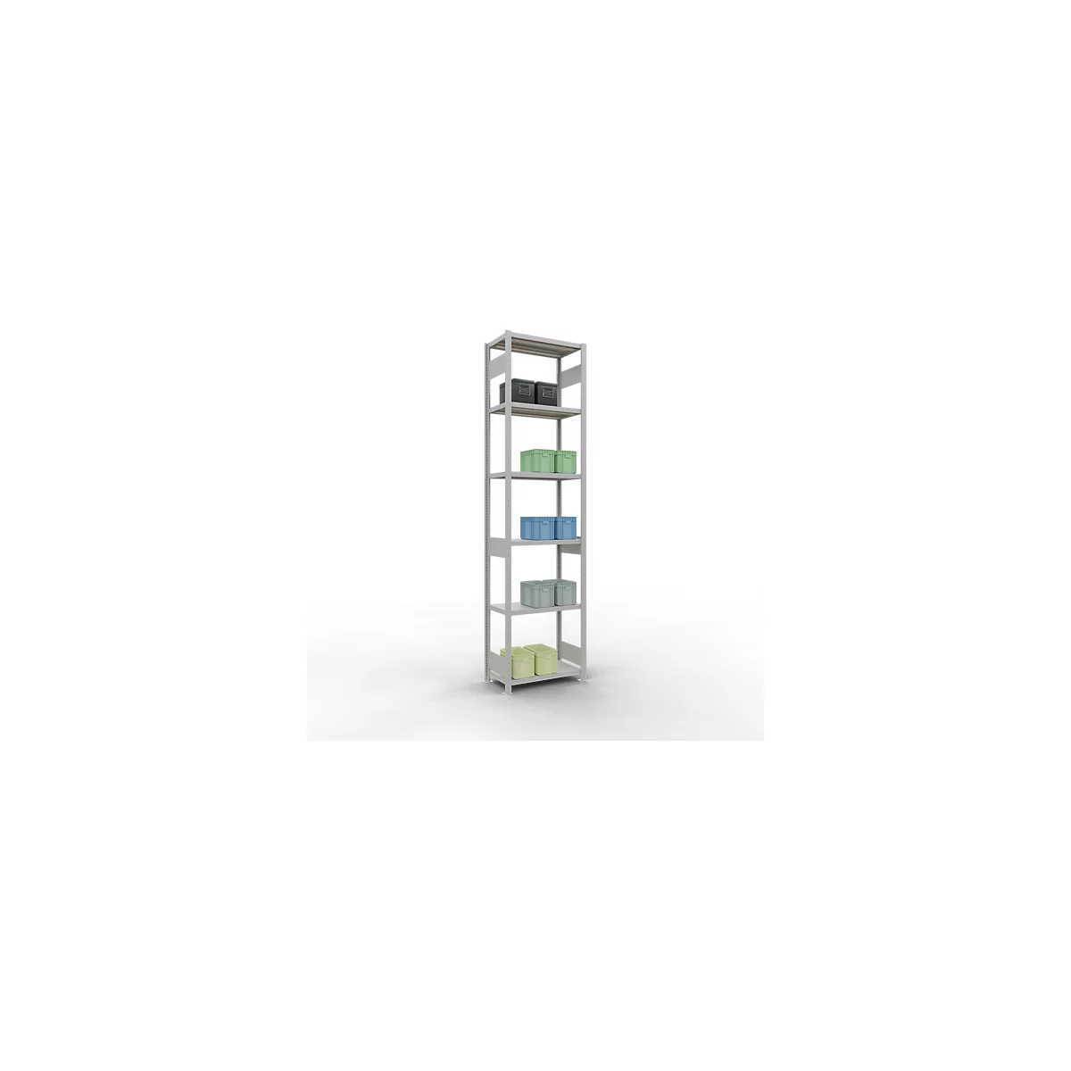Schulte Lagertechnik Système de rayonnages à tablettes emboîtables MULTIplus 250, rayonnage de base, verrou de longueur, 3000x750x400 mm, 7 tablettes, gris clair