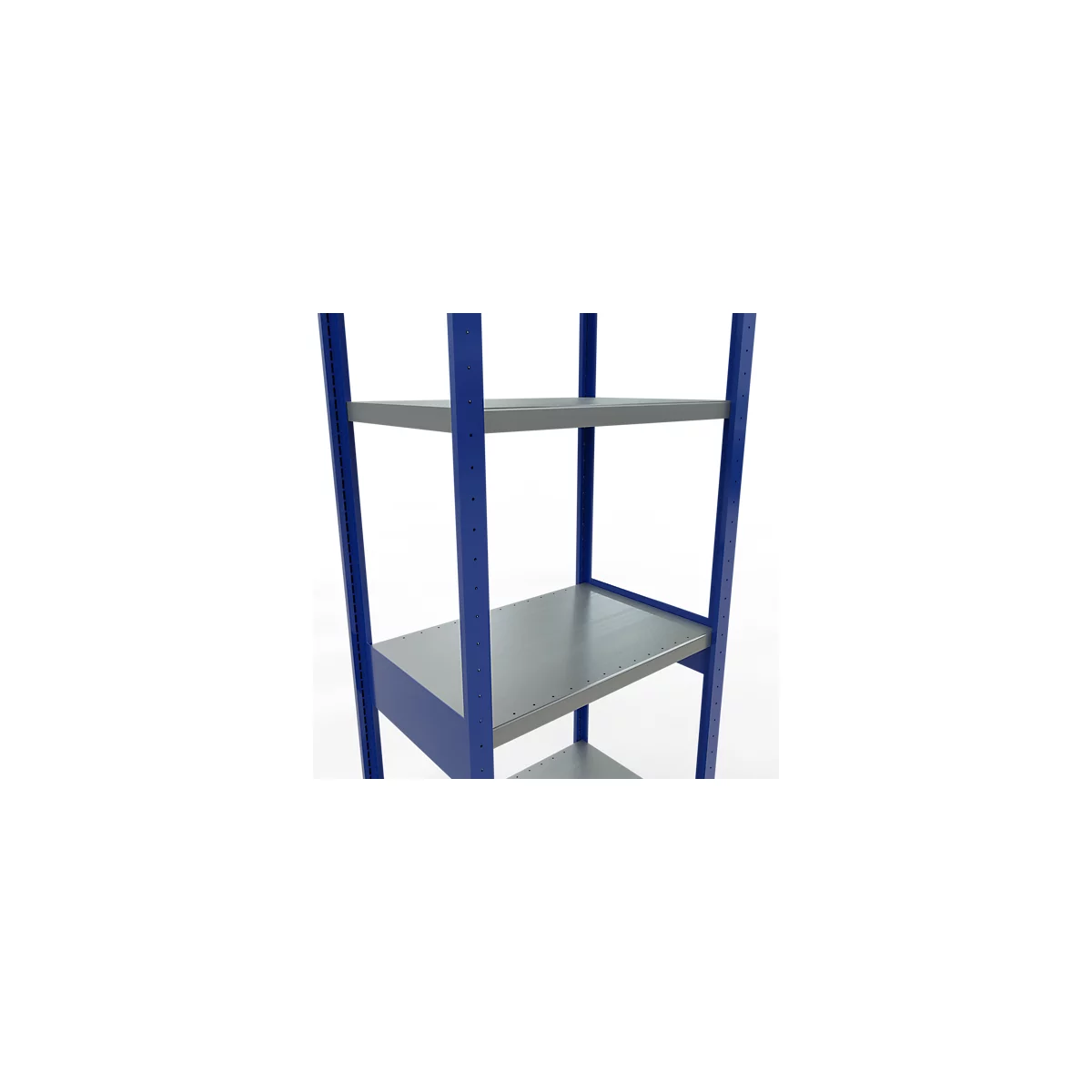 Schulte Lagertechnik Système de rayonnages à tablettes emboîtables MULTIplus 250, rayonnage de base, verrou de longueur, 3000x750x500 mm, 7 tablettes, bleu gentiane/zingué