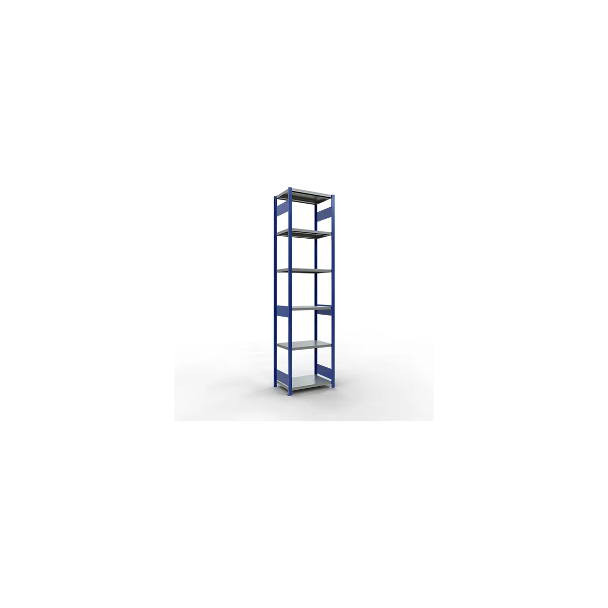 Schulte Lagertechnik Système de rayonnages à tablettes emboîtables MULTIplus 250, rayonnage de base, verrou de longueur, 3000x750x500 mm, 7 tablettes, bleu gentiane/zingué
