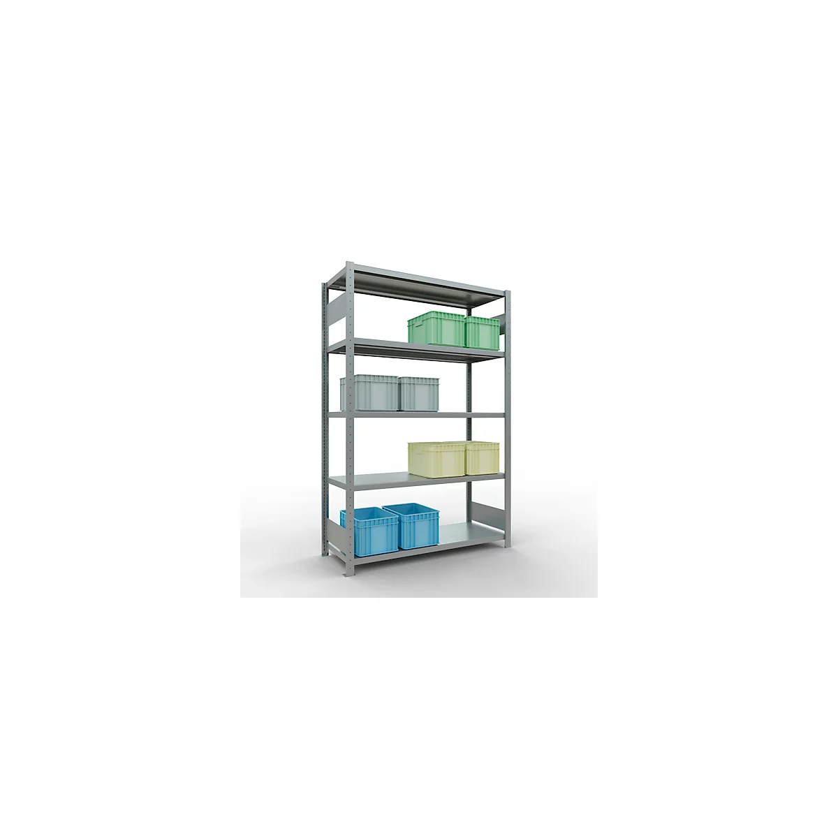 Schulte MULTIplus250 Rayonnage emboîtable, rayonnage de base, 5 tablettes, jusqu'à 250 kg par tablette, montage sans outillage L 1300 x P 500 x H 2000, gris argenté