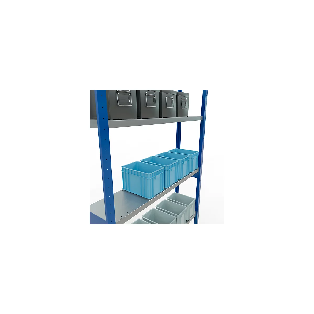 Schulte MULTIplus250 rekken zonder schroeven, basisrek, 7 legborden, tot 250 kg per legbord, zonder gereedschap monteerbaar, B 1300 x D 300 x H 3000, gentiaanblauw/verzinkt