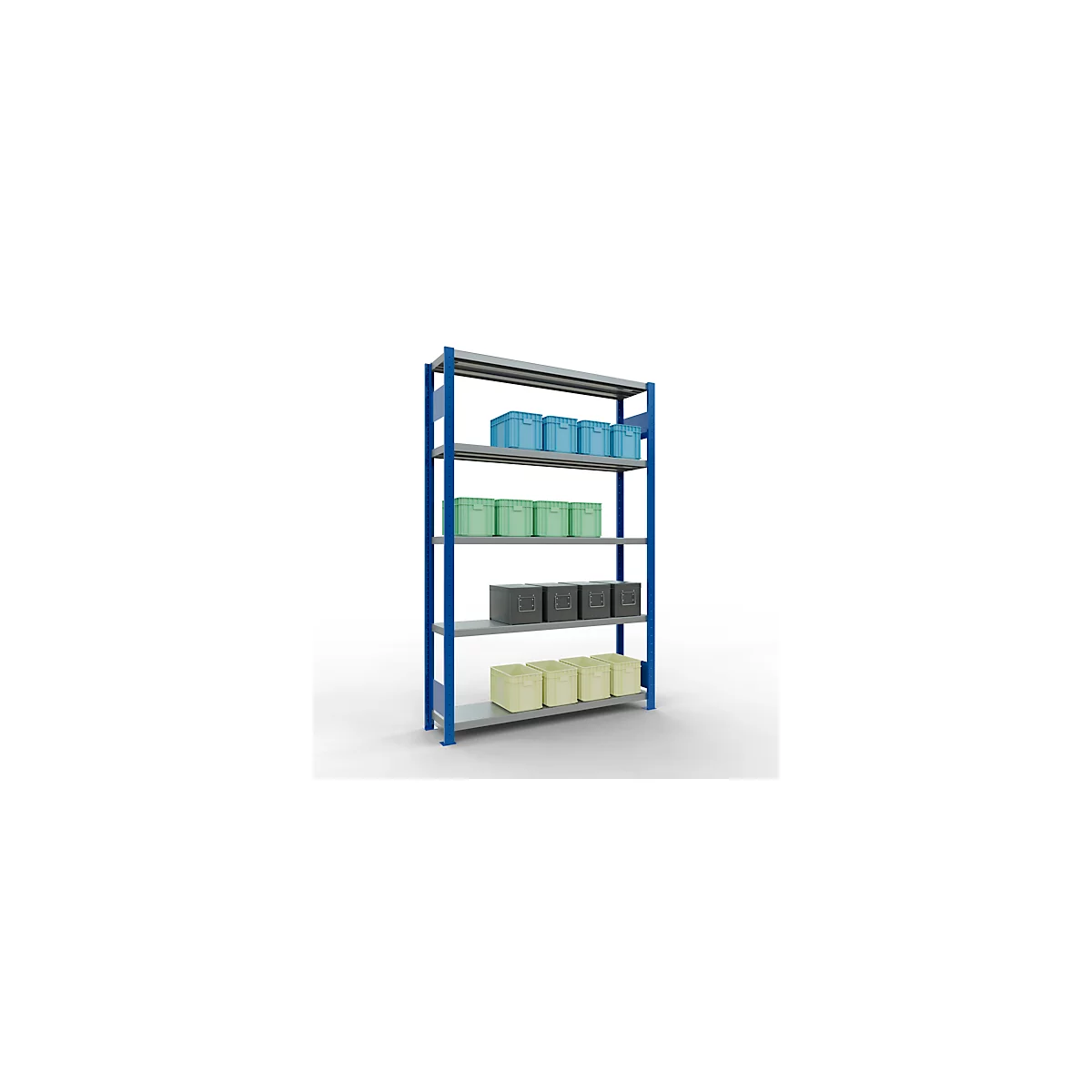 Schulte MULTIplus250 Steckregal, Grundregal, 5 Fachböden, bis 250 kg je Fachboden, werkzeuglos montierbar, B 1300 x T 300 x H 2000, enzianblau/verzinkt