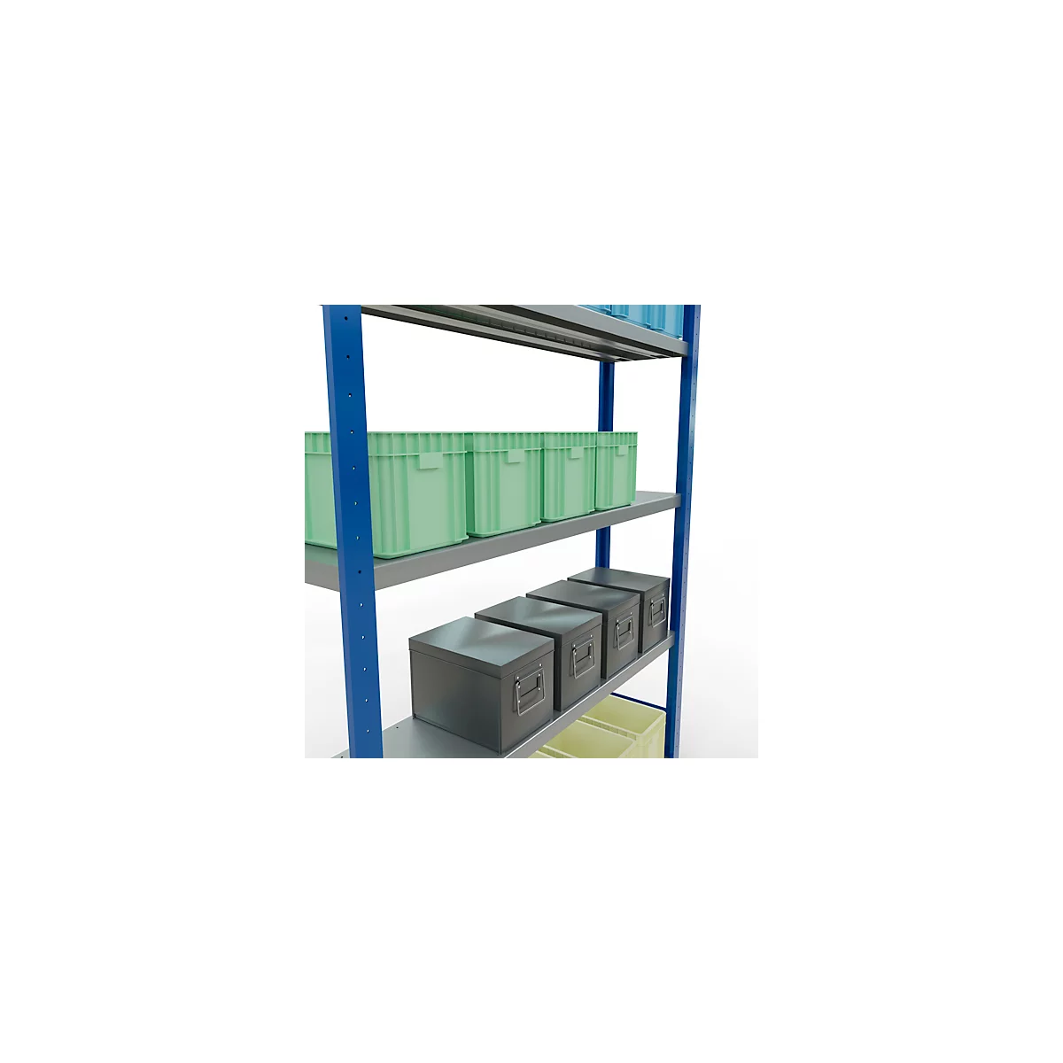 Schulte MULTIplus250 Steckregal, Grundregal, 5 Fachböden, bis 250 kg je Fachboden, werkzeuglos montierbar, B 1300 x T 300 x H 2000, enzianblau/verzinkt