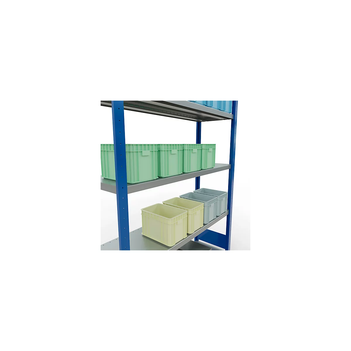 Schulte MULTIplus250 Steckregal, Grundregal, 5 Fachböden, bis 250 kg je Fachboden, werkzeuglos montierbar, B 1300 x T 400 x H 2000, enzianblau/verzinkt