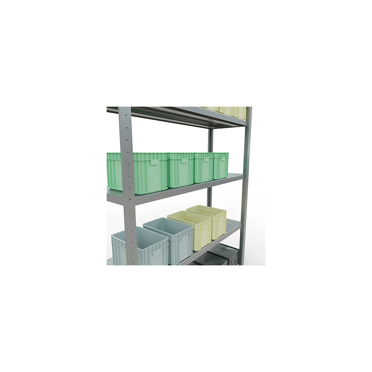 Schulte MULTIplus250 Steckregal, Grundregal, 5 Fachböden, bis 250 kg je Fachboden, werkzeuglos montierbar B 1300 x T 400 x H 2000, silbergrau