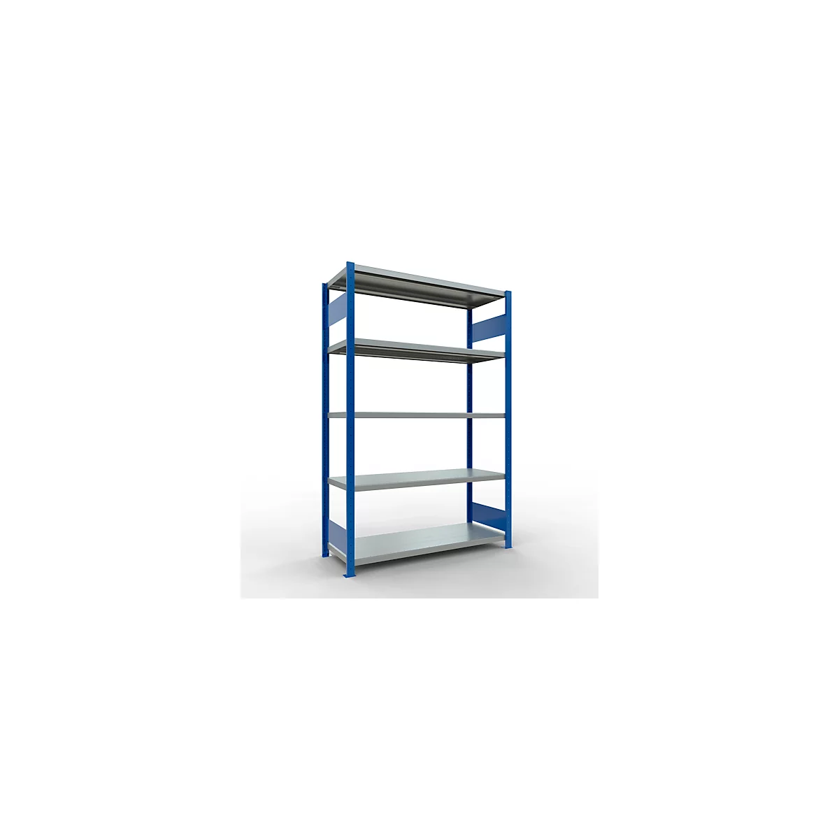 Schulte MULTIplus250 Steckregal, Grundregal, 5 Fachböden, bis 250 kg je Fachboden, werkzeuglos montierbar, B 1300 x T 500 x H 2000, enzianblau/verzinkt
