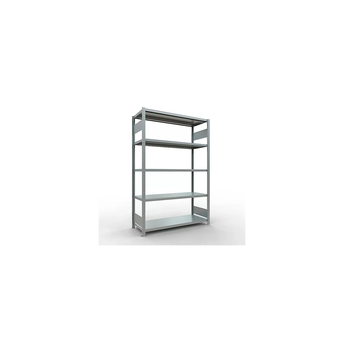 Schulte MULTIplus250 Steckregal, Grundregal, 5 Fachböden, bis 250 kg je Fachboden, werkzeuglos montierbar B 1300 x T 500 x H 2000, silbergrau