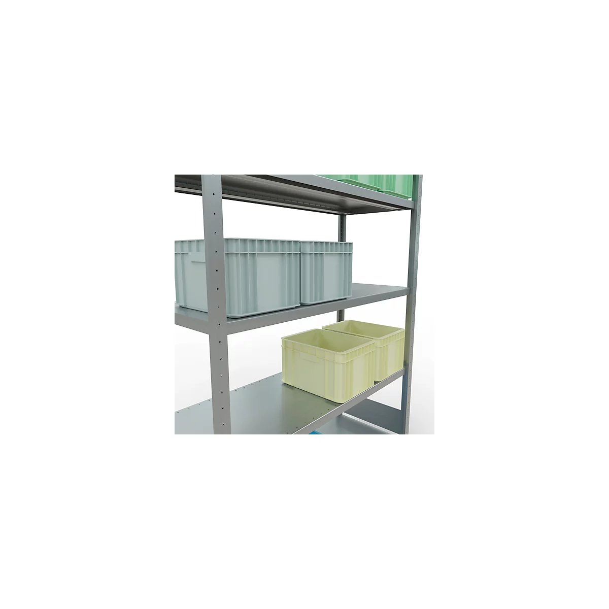 Schulte MULTIplus250 Steckregal, Grundregal, 5 Fachböden, bis 250 kg je Fachboden, werkzeuglos montierbar B 1300 x T 500 x H 2000, silbergrau