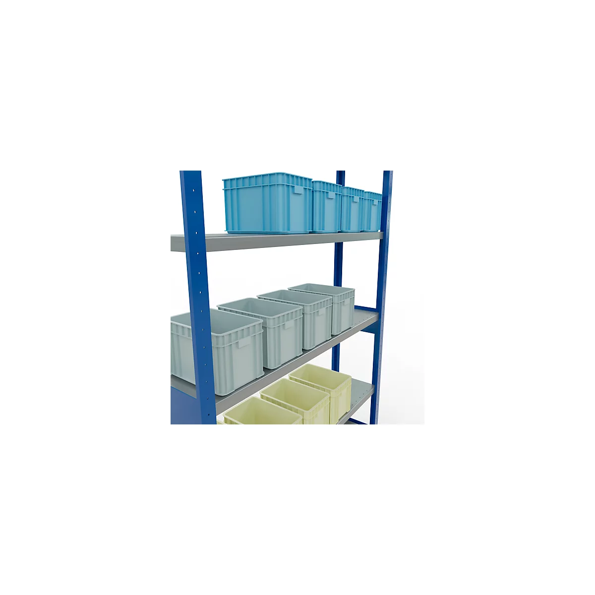 Schulte MULTIplus250 Steckregal, Grundregal, 6 Fachböden, bis 250 kg je Fachboden, werkzeuglos montierbar, B 1300 x T 300 x H 2500, enzianblau/verzinkt