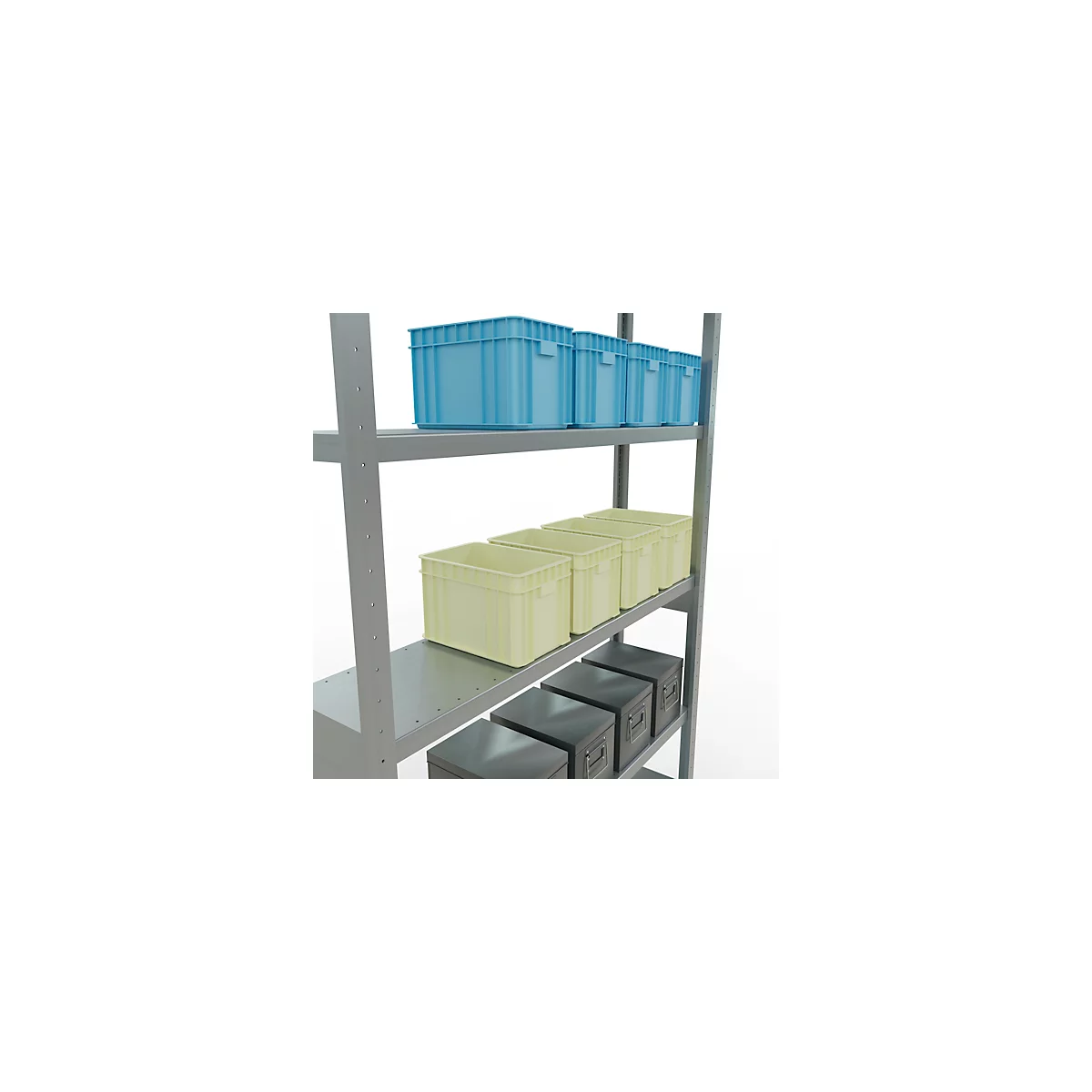 Schulte MULTIplus250 Steckregal, Grundregal, 6 Fachböden, bis 250 kg je Fachboden, werkzeuglos montierbar, B 1300 x T 300 x H 2500, silbergrau