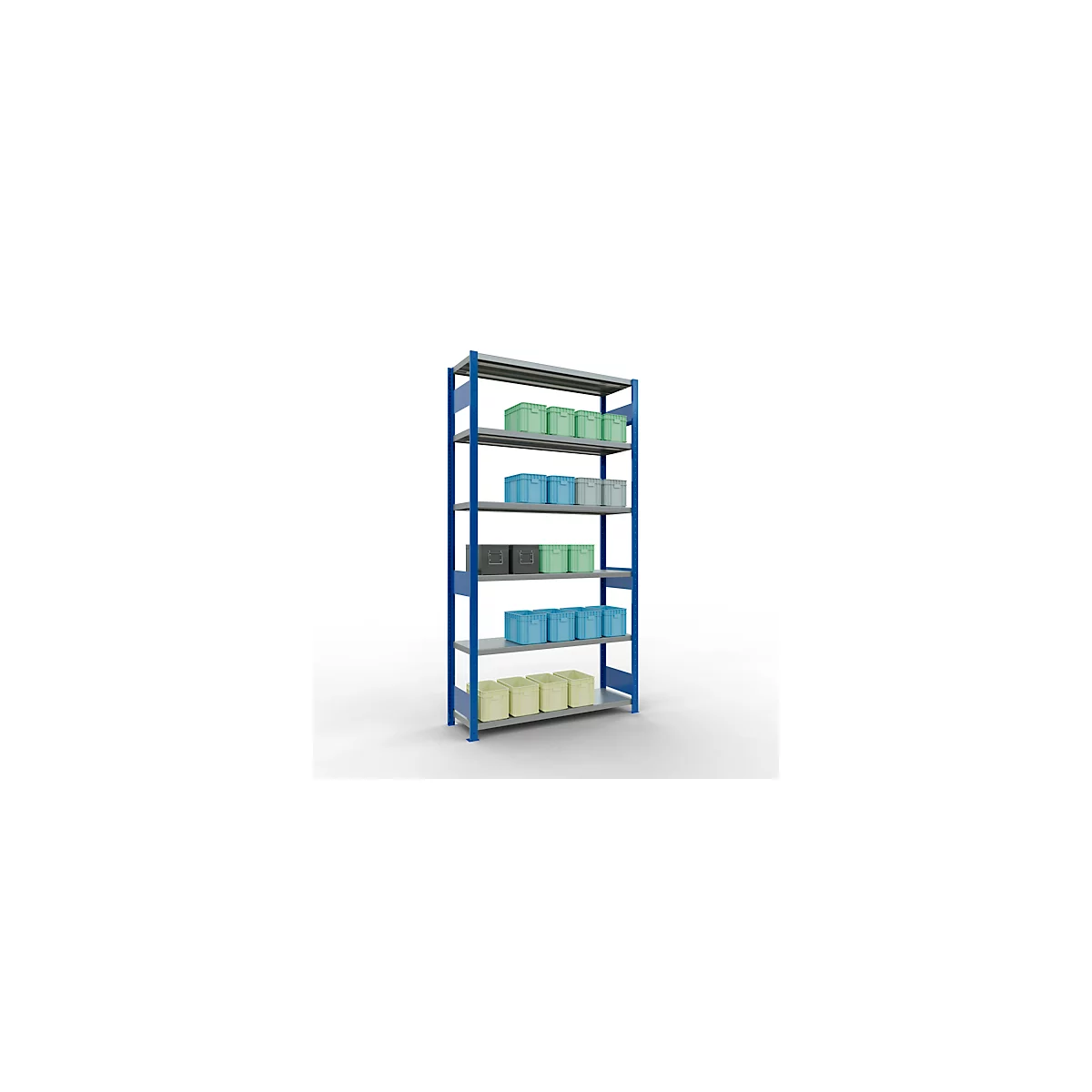 Schulte MULTIplus250 Steckregal, Grundregal, 6 Fachböden, bis 250 kg je Fachboden, werkzeuglos montierbar, B 1300 x T 400 x H 2500, enzianblau/verzinkt