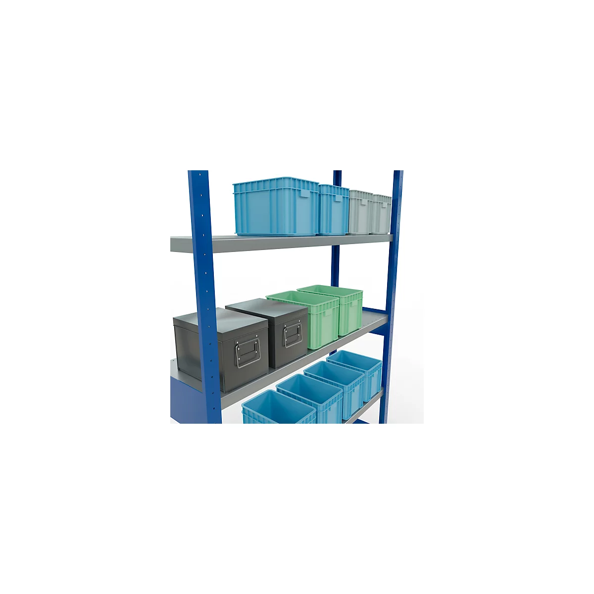 Schulte MULTIplus250 Steckregal, Grundregal, 6 Fachböden, bis 250 kg je Fachboden, werkzeuglos montierbar, B 1300 x T 400 x H 2500, enzianblau/verzinkt