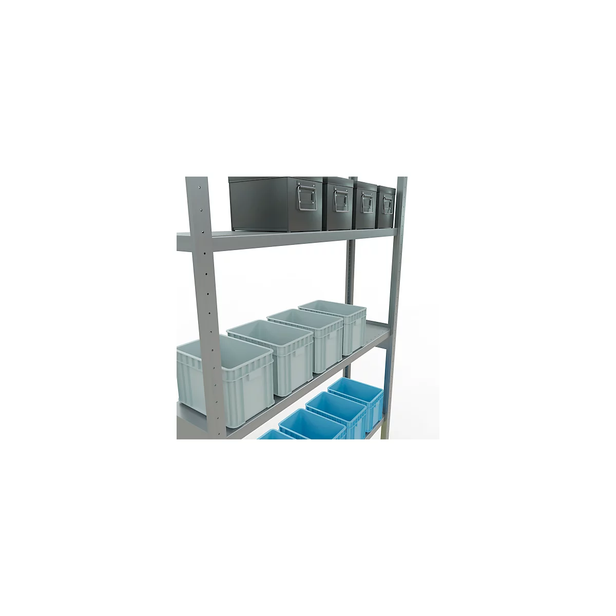Schulte MULTIplus250 Steckregal, Grundregal, 7 Fachböden, bis 250 kg je Fachboden, werkzeuglos montierbar B 1300 x T 300 x H 3000, silbergrau