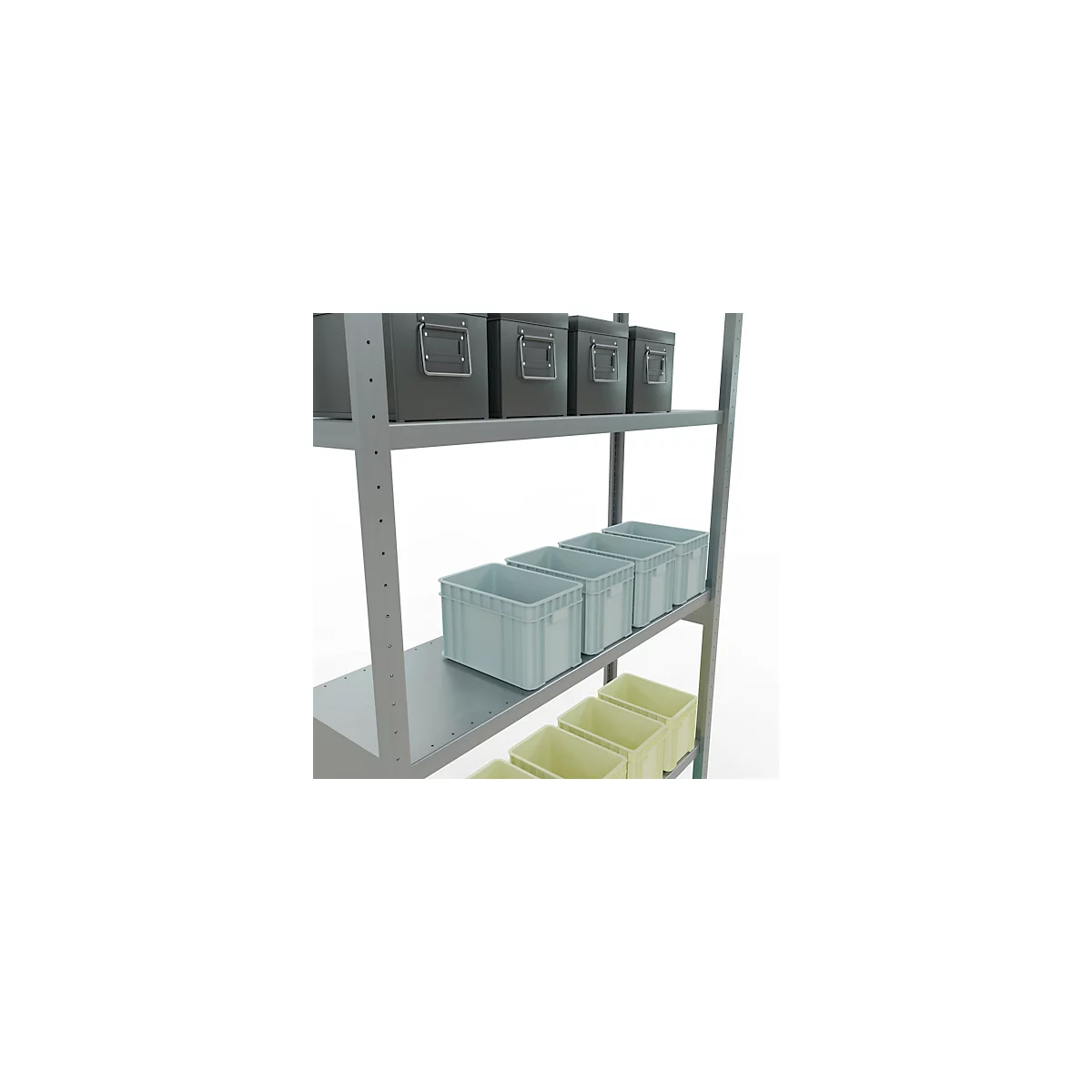 Schulte MULTIplus250 Steckregal, Grundregal, 7 Fachböden, bis 250 kg je Fachboden, werkzeuglos montierbar B 1300 x T 400 x H 3000, silbergrau