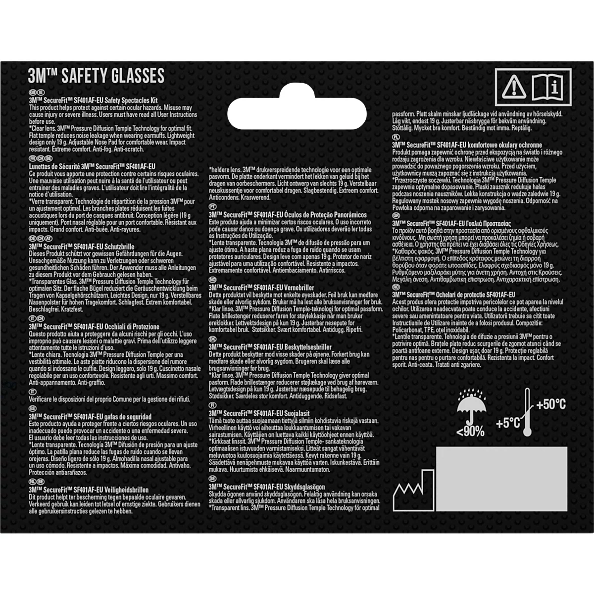 Schutzbrille 3M SecureFit 400, EN 166:2001, UVA/UVB/UVC-resistent, Bügeldruckverteilung, verstellbare Nasenpolster, beschichtet, Polycarbonatglas, klar