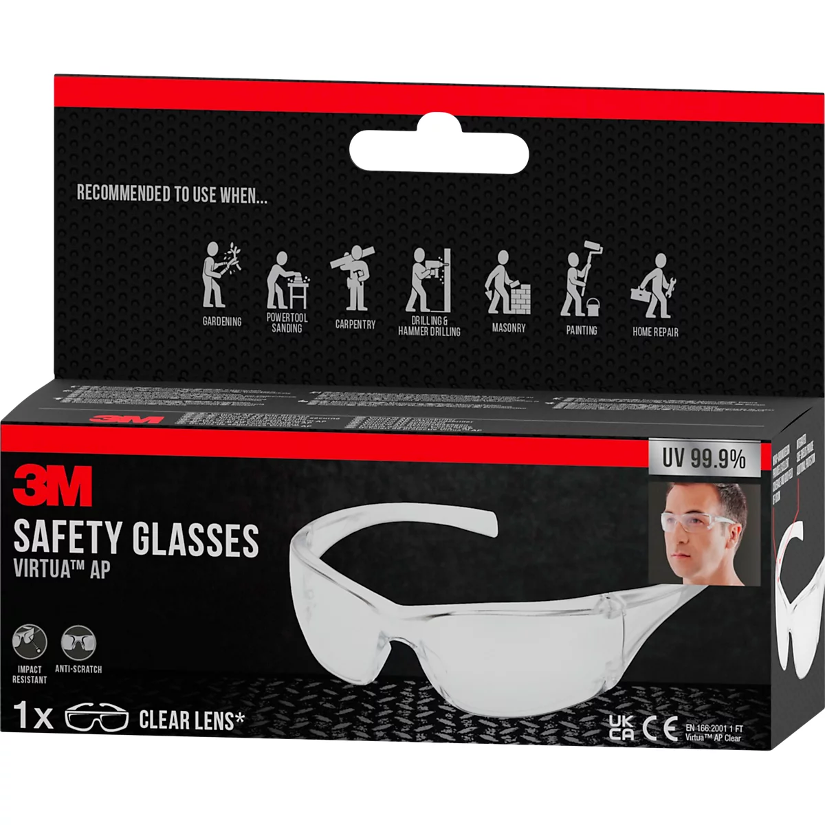 Schutzbrille 3M Virtua AP, EN 166:2001, UVA/UVB/UVC-resistent, integrierte Seitenschilde, beschichtet, Polycarbonatglas, klar
