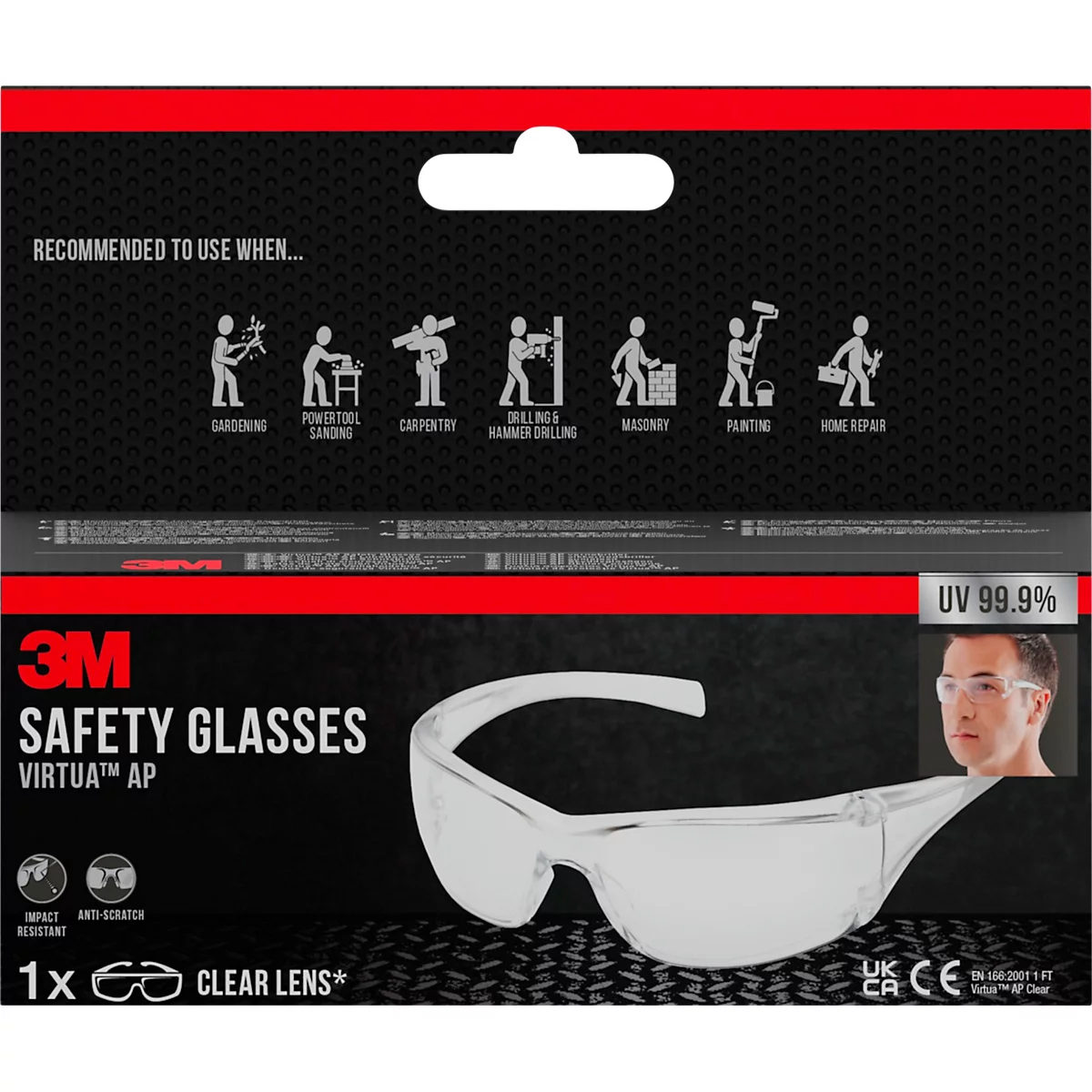 Schutzbrille 3M Virtua AP, EN 166:2001, UVA/UVB/UVC-resistent, integrierte Seitenschilde, beschichtet, Polycarbonatglas, klar