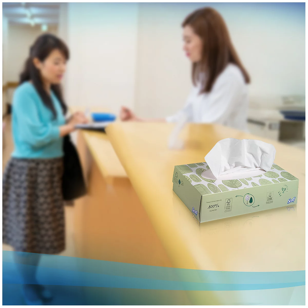 Scott® cosmetic tissues 8837, 2-laags, 1 doos met 100 tissues, tissueformaat ca. L 215 x B 186 mm, FSC®-papier, wit