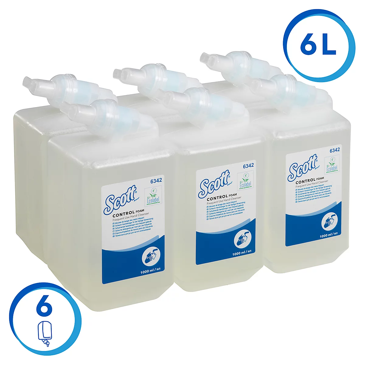 Scott® Hand Soap Control 6342, ongeparfumeerd, 2.500 porties/liter, 6 flessen á 1 liter, kleurloos