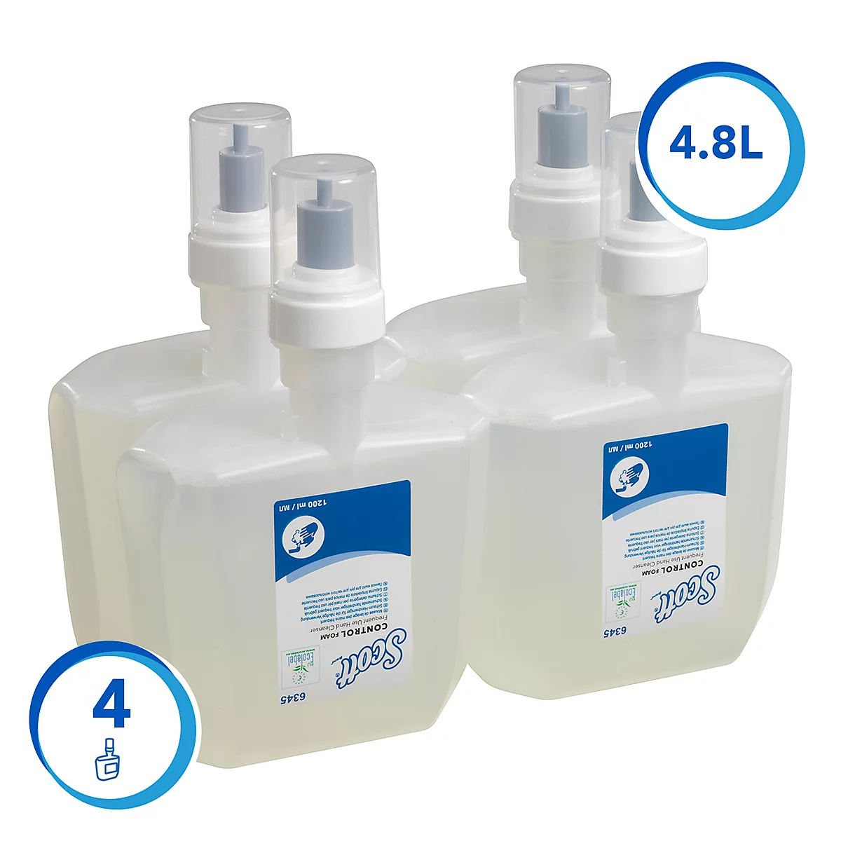 Scott® Handseife Control 6345, unparfümiert, 4 Flaschen á 1,2 Liter, farblos