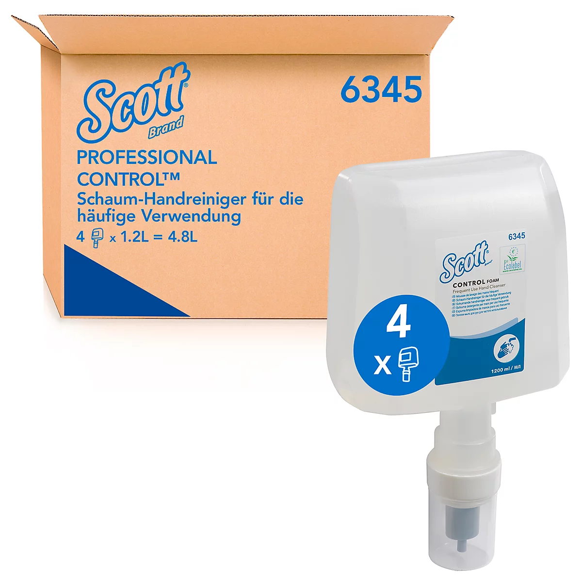 Scott® Handseife Control 6345, unparfümiert, 4 Flaschen á 1,2 Liter, farblos