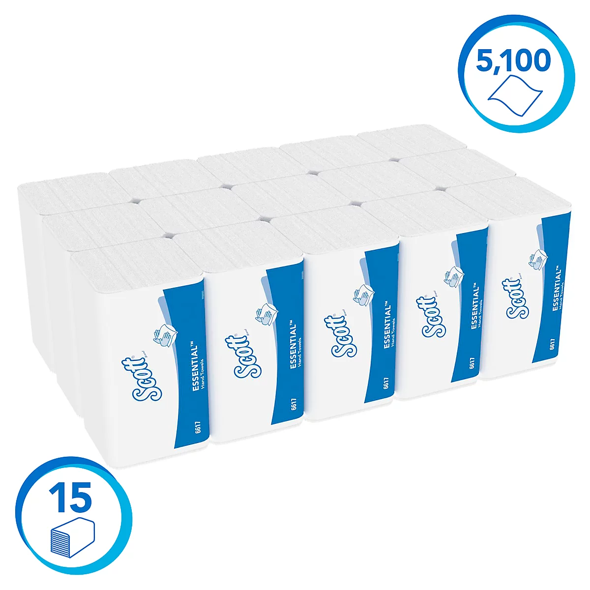 Scott® Interfold Paper Towels Essential 6617, 1-laags, 15 pakken á 340 handdoeken, wit