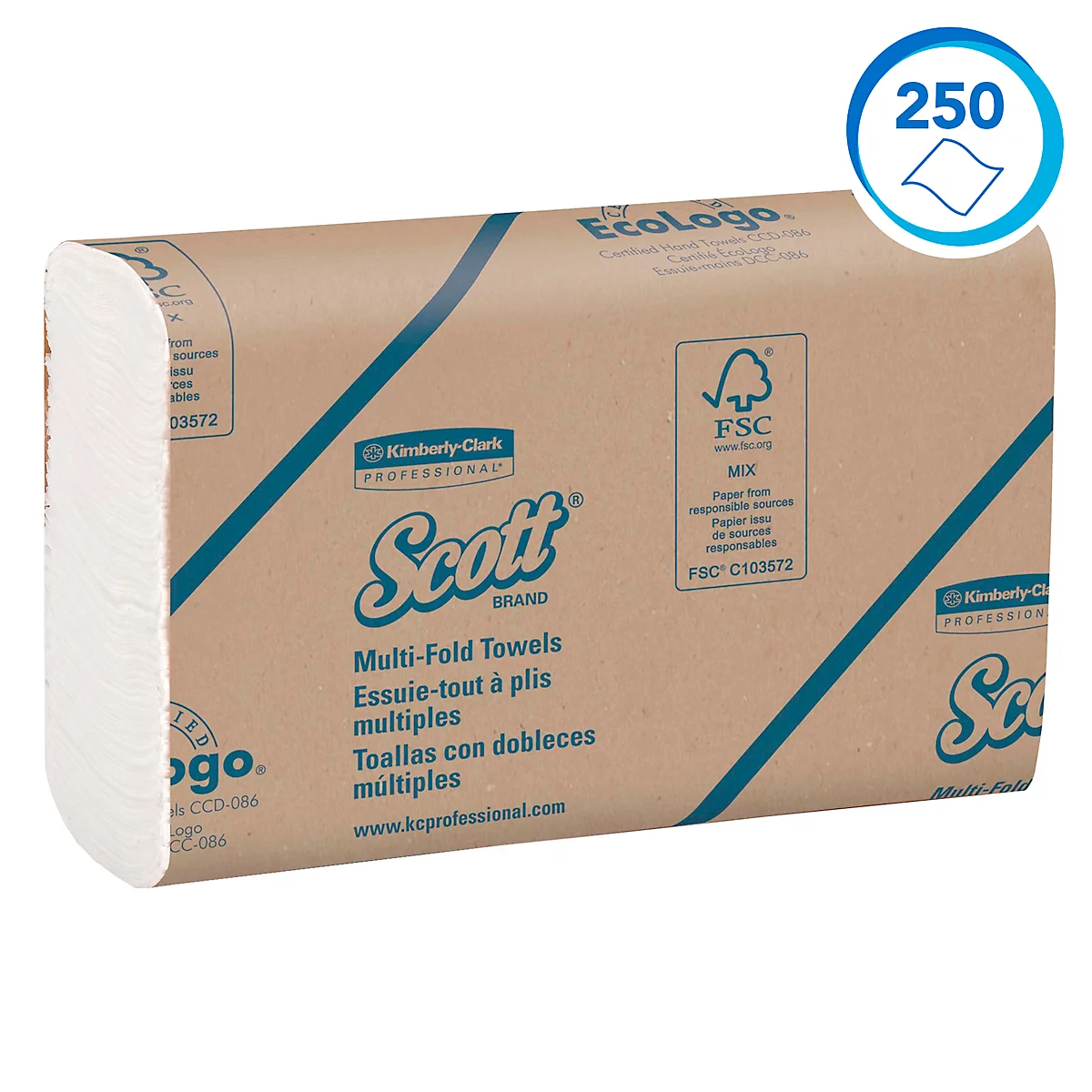 SCOTT® Multifold Handtücher 1804, 1-lagig, reißfest, 16 Päckchen á 250 Tücher, weiß
