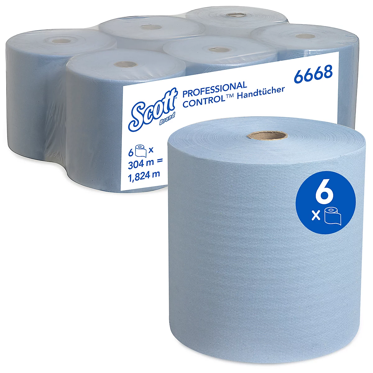 Scott® Roll paper towels 6668, scheurvast, 1-laags, 6 rollen á 304 m, blauw