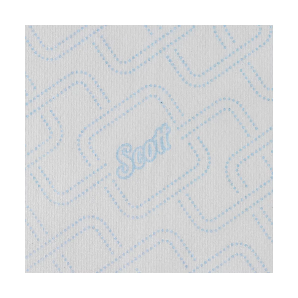 Nahaufnahme von weißem Papier mit hellblauen, punktierten Mustern und dem Wort "Scott".