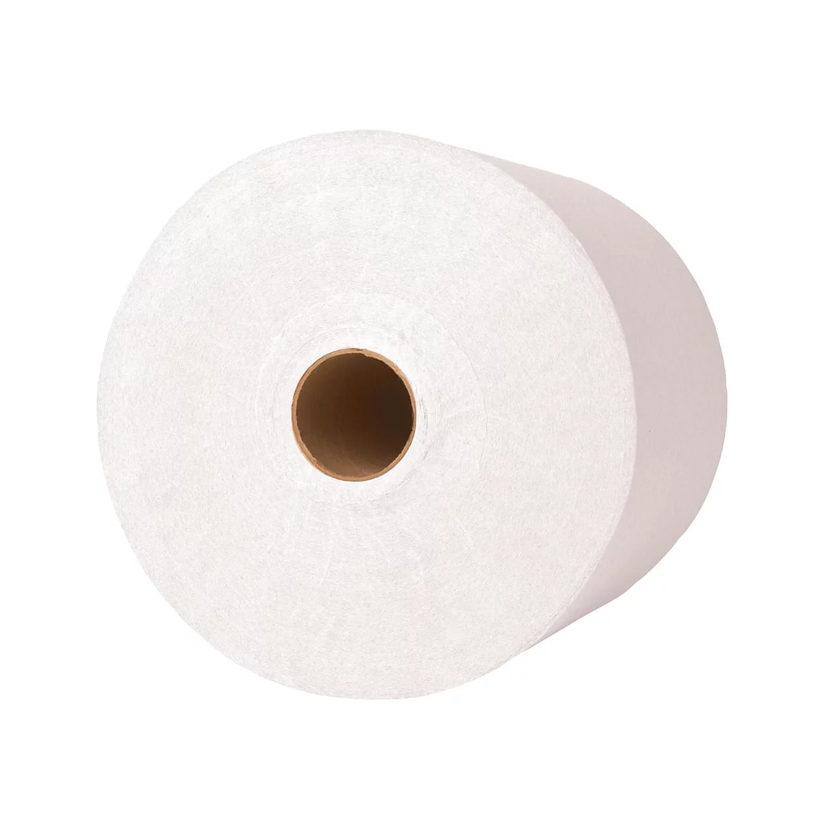 Große Rolle weißes Papier mit braunem Loch in der Mitte, Ansicht von vorne.