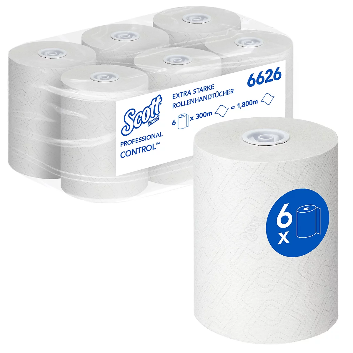 Scott® Rollenpapiertücher Control 6626, extrastark, 1-lagig, 6 Rollen á 300 m, weiß