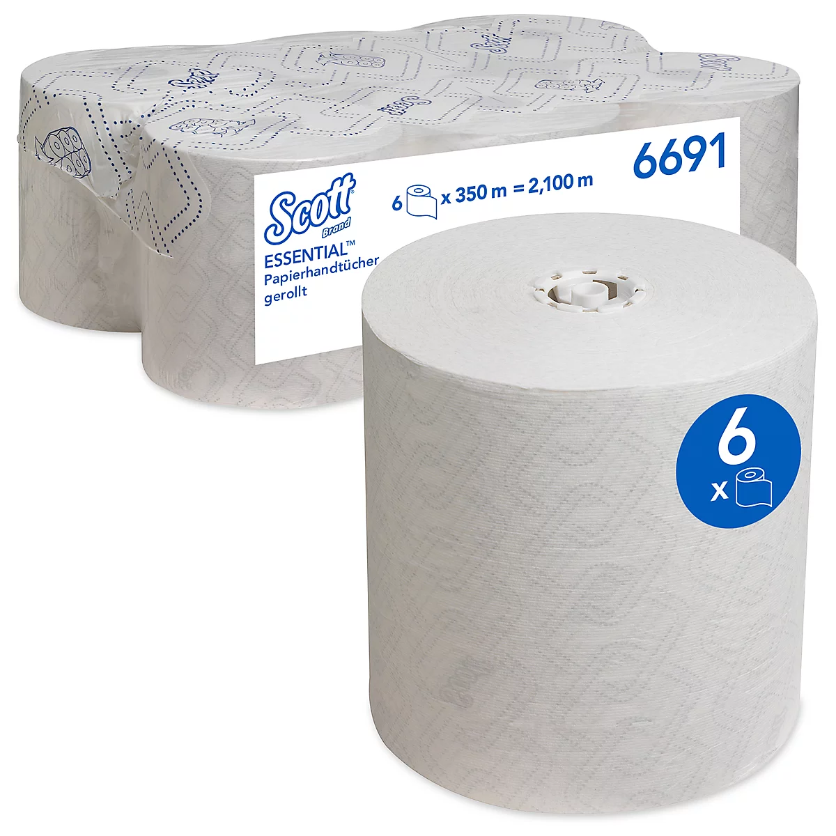 Scott® Rollenpapiertücher Essential 6691, 1-lagig, 6 Rollen á 350 m, insgesamt 2100 m, weiß