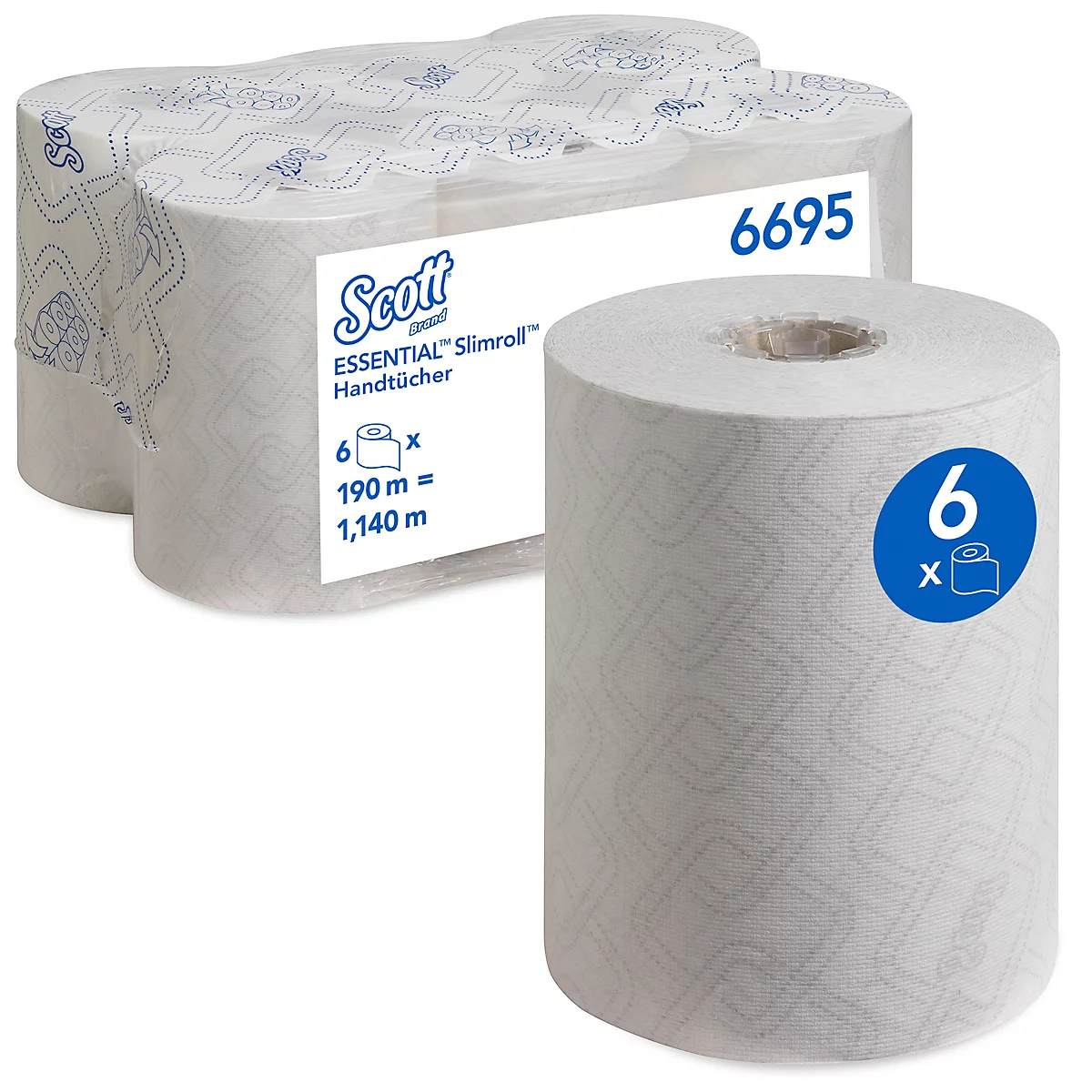 Scott® Slimroll Rollenpapiertücher Essential 6695, 1-lagig, 6 Rollen á 190 m, weiß