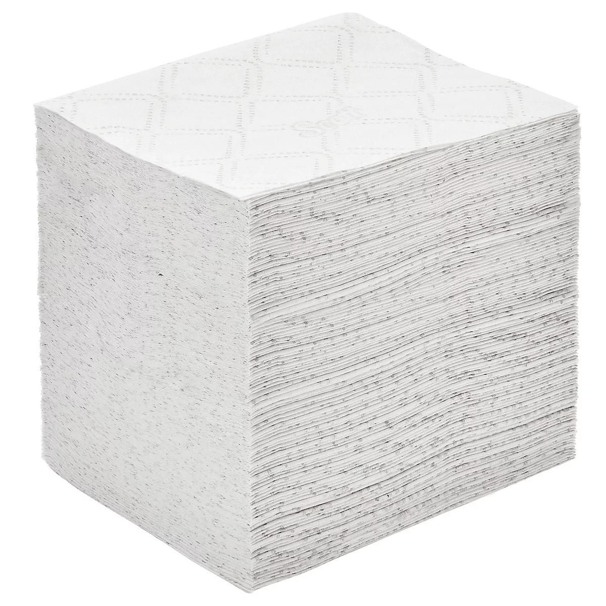 Een vierkante stapel witte servetten met een reliëfpatroon erop.