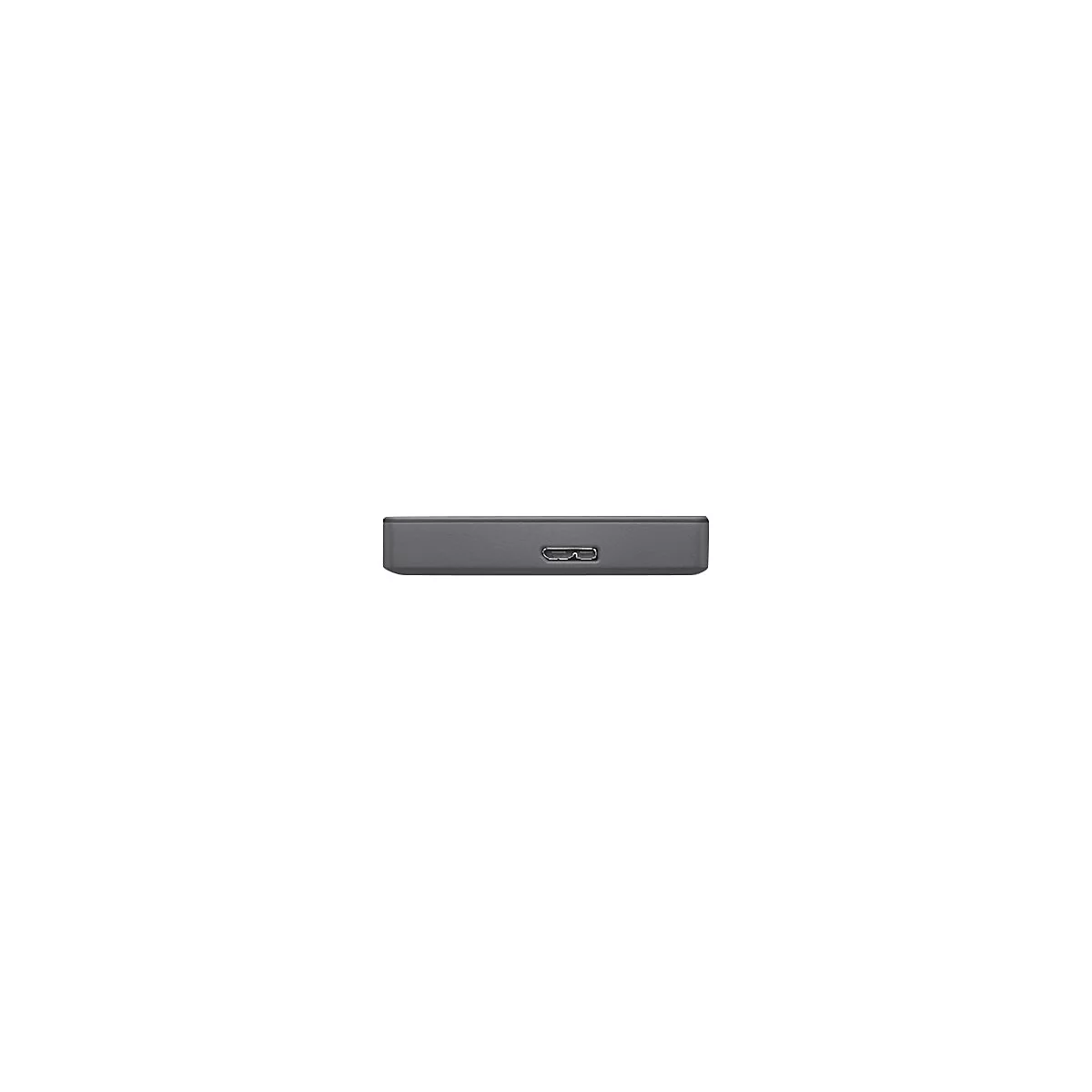 Gros plan d'un disque dur gris avec port USB. Le disque est sur fond blanc.