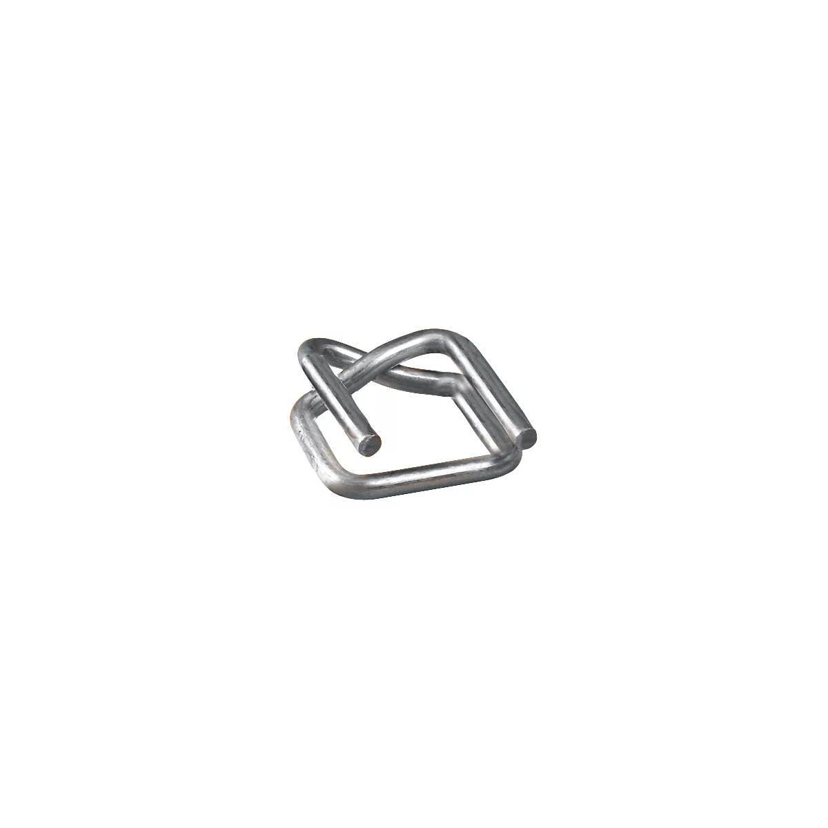 Close-up of a metal buckle, square with intertwined parts.