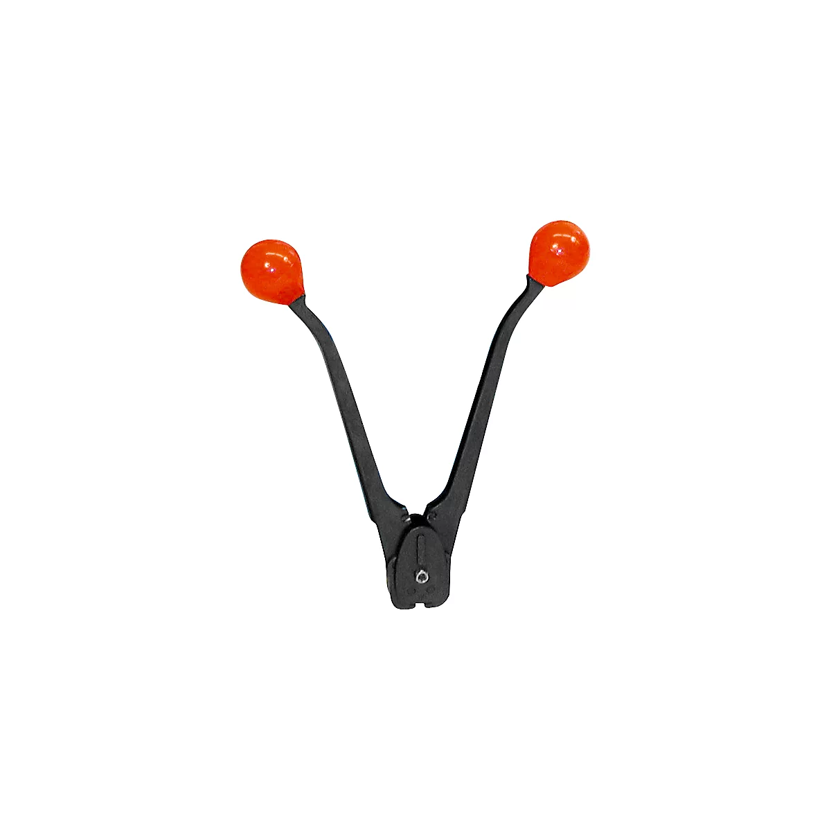 Pliers with orange knobs on the ends. The body is dark, the top part is arranged in a V shape.