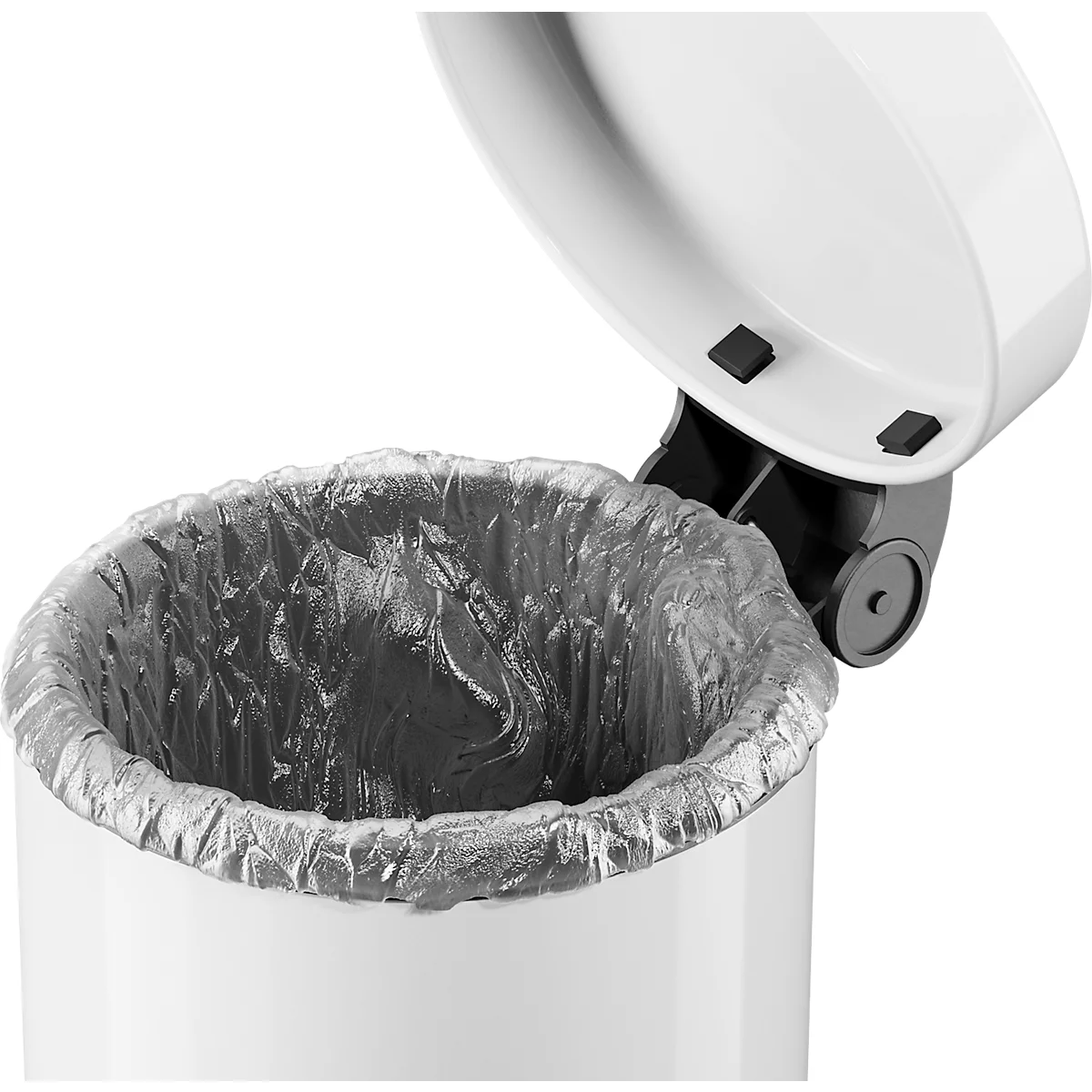 Seau à cosmétiques Hailo Solid S, 3 l, mécanisme à pédale, avec couvercle & seau intérieur galvanisé, poignée incluse, Ø 180 x H 280 mm, tôle d'acier, blanc