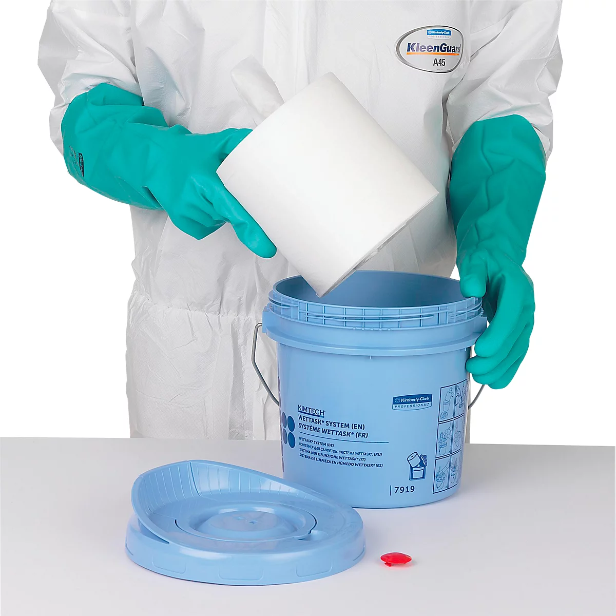 Seau distributeur de lingettes Kimtech® Wettask™, pour rouleaux, étanche à l'air, 4 pièces, bleu