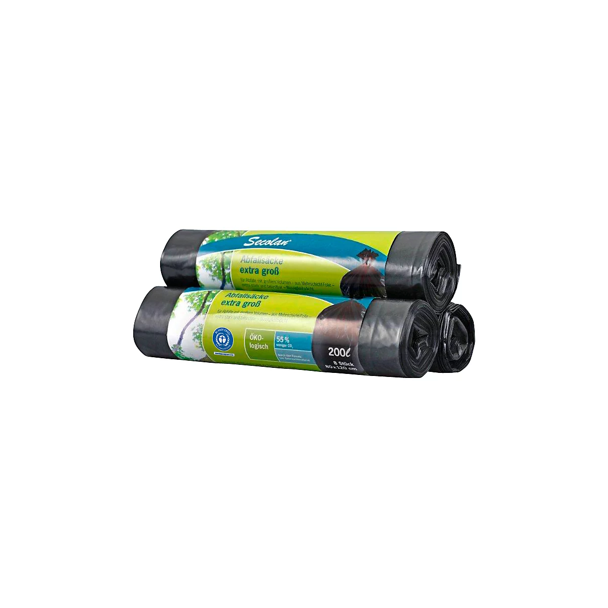 Secolan® Abfallsäcke, Material Recycling-Polyethylen, 200 Liter, schwarz, 8 Stück