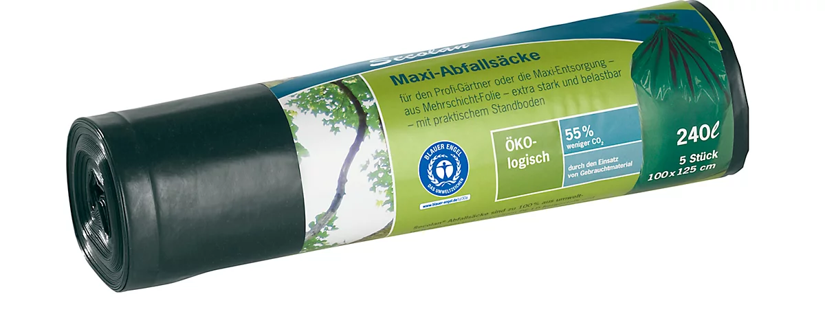Secolan® Bolsas de basura de alta resistencia COEX, 240 l, verde oscuro, 5 unidades