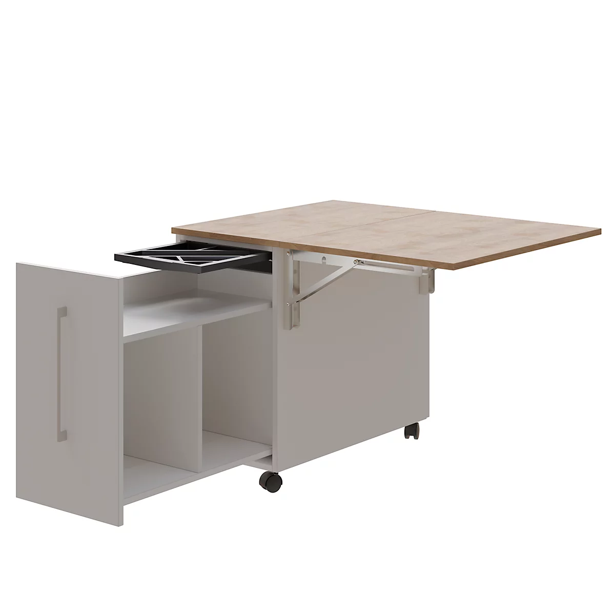 Secretaire voor thuiskantoor, tafelblad B 1200 x H 600 mm, kabelopeningen/systeemrail/opklapbaar compartiment, B 1200 x D 380 x H 1320 mm, hout, eiken Masonic