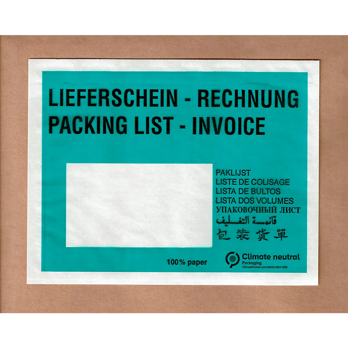 SecurePack sobre de papel para documentos/sobre para albarán, C6, ventana a la izquierda, con impresión, autoadhesivo, papel cristal 100% reciclable, verde, 250 unidades