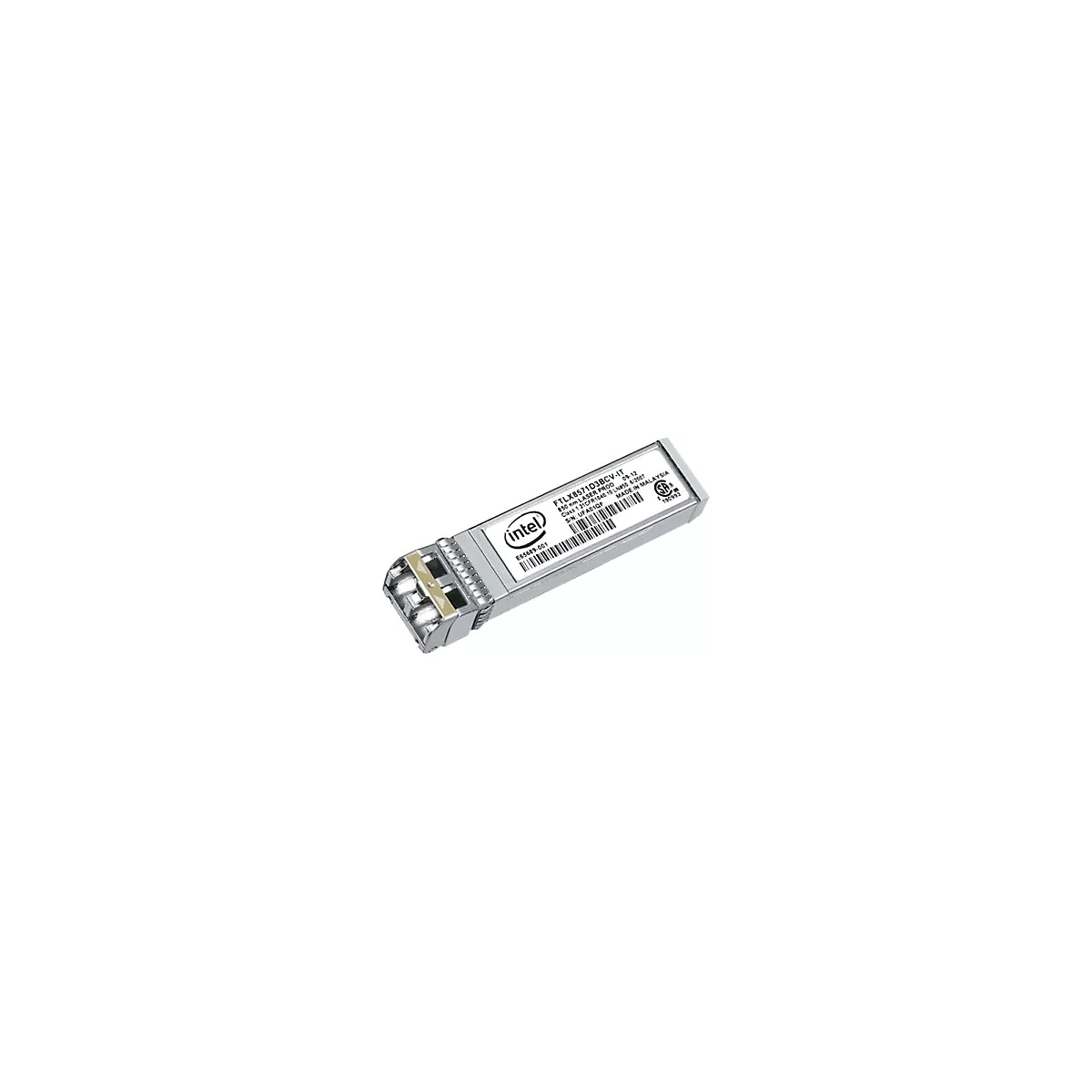Ein silbernes Intel-Modul, beschriftet mit Produktinformationen.